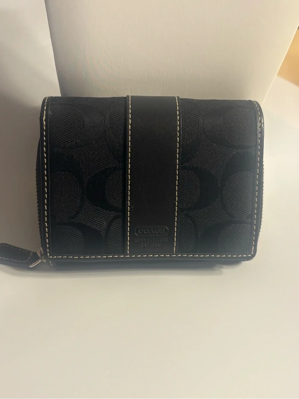 Coach Black Signature Jacquard Zip Wallet